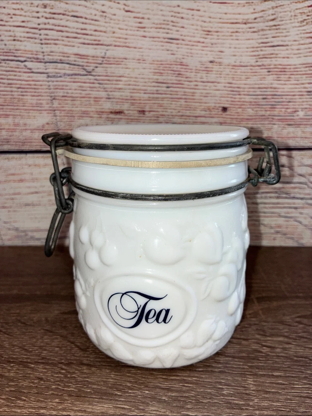 Vintage Wheaten White Ceramic Tea, Coffee & Sugar Canister Set /Airtight Lids